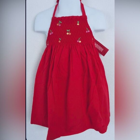 Gymboree girl red pink smocked cherry embroidered halter top sun dress 18-24 2T
